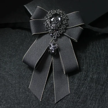 Retro Handmade Ribbon Bow Tie Brooch Rhinestones Crystal Necktie Men's Suit Shirt Collar Pin Luxulry Webbing Jewelry Accessories 2