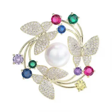 Elegant Women Girls Exquisite Fashion Crystal Pearl Flower Brooches Pins High-end Lady Rhinestone Suit Coat Accessories Jewelry 3