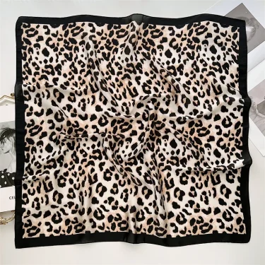 70cm Square Luxury Leopard Print Silk Scarf Ladies Headband Small Hair Scarves Band Female Handkerchief Bandana Foulard 2