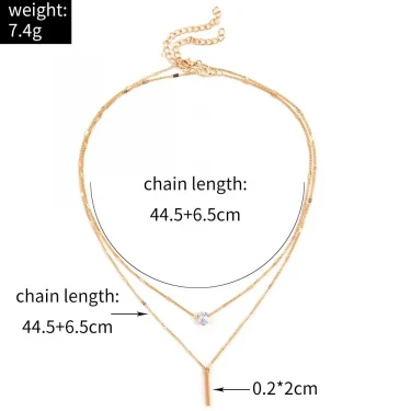 Fashion Multi-layer Necklace For Women Simple Crystal Water Drop Pendant Gold Silver Color Chain Choker Trend Jewelry 2