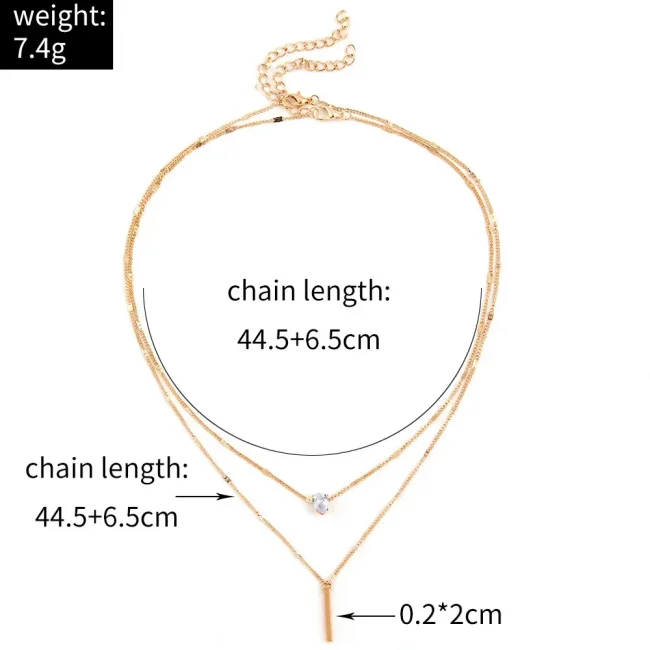 Fashion Multi-layer Necklace For Women Simple Crystal Water Drop Pendant Gold Silver Color Chain Choker Trend Jewelry 2