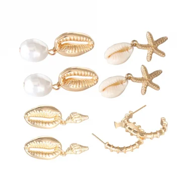 Bohemia Shell Starfish Dangle Earring set For Women Summer Beach Pearl Conch Drop Geometric Earring Girls Fashion Jewelry 5