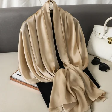 90*180cm Fashion Luxury Solid Color Silk Scarf Women Soft Smooth Scarves Head Wrap Hijab Outdoors Muffler Long Shawl Beach Towel 2