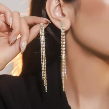FYUAN Long Tassel Rhinestone Drop Earrings for Women Green Blue Gold Silver Color Crystal Dangle Earring Party Wedding Jewelry 2