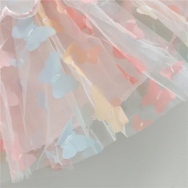 Toddler Baby Girls Dress 3D Butterfly Ruched Sleeveless Layered Cami Dress Summer Casual Clothes Princess Dress 5