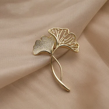 Leaf Brooches For Women Wedding Party Flower Brooches Pin Fashion Bijouterie Broche Femme Bijoux De Luxe Retro Elegant Ginkgo 1
