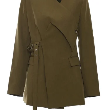 EAM Women Green Corss Bandage Pocket Elegant Blazer New V-neck Long Sleeve Jacket Fashion Tide Spring Autumn 1DH7482 1