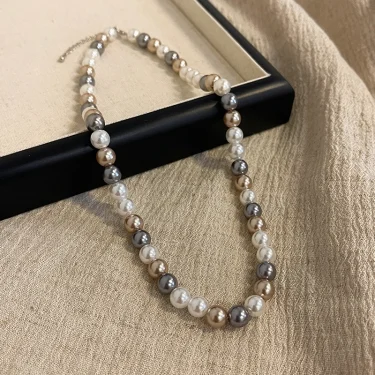 French Elegant Romantic Mixed Color Pearl Beaded Necklace Fashion Jewelry Sweet Accessories for Women's Collarbone Chain 5