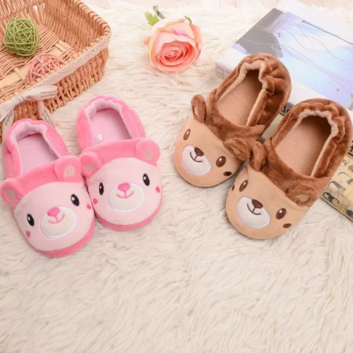 Fashion Toddler Girl Slippers for Winter Boy Indoor Baby Items Loafers Plush Warm Cute Pink Bear Child Kids House Footwear Gifts 1