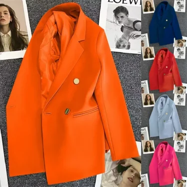 Candy Color OL Blazer Spring Autumn Notched Long Sleeve Double Breasted Metal Button Slim Pocket Blazer Coats ZXFS-S602 2