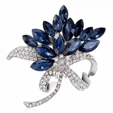 Luxury Design Blue Crystal Bouquet Brooches For Women Inlaid Rhinestone Trendy Brooch Pins Clothing Accessories Jewelry Gifts 4