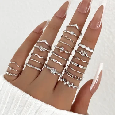 23Pcs Trendy Simple Knuckle Rings Set For Women Crystal Star Moon Eye Wave Ring Female Fashion Party Jewelry Accessories 2