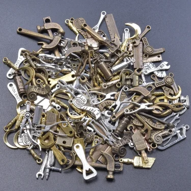 20PCS Steampunk Charm Alloy Tools Mixed Antique Bronze Spanner,Ruler,Hammer Pendants DIY Craft Jewelry Making Supplies Accessory 6