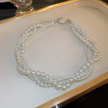 Korean Style Twining Pearl Choker Necklaces for Women Geometric Necklaces Weddings Bride Jewelry Accessories 5
