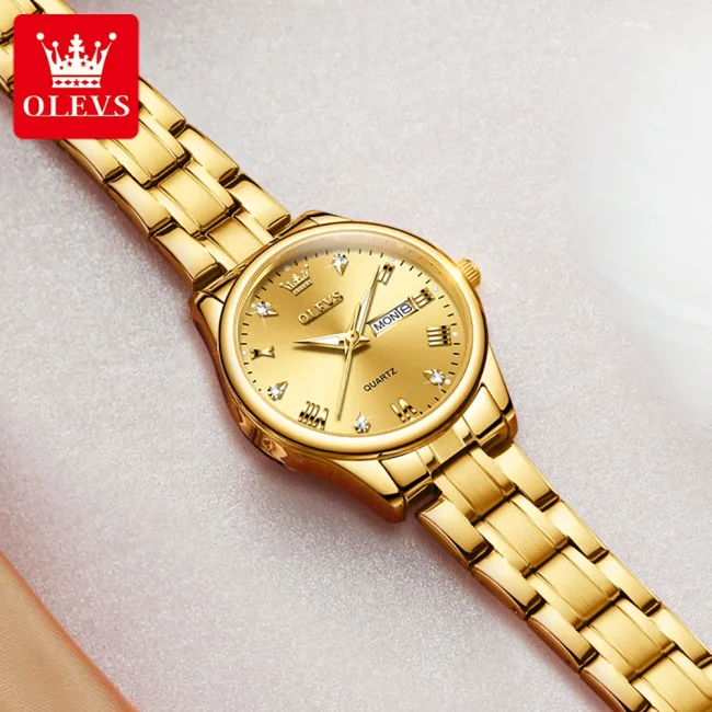 OLEVS Hot Classic Quartz Watch for Women Elegant Dress Luminous Waterproof Week Date Clock Stainless Steel Ladies Wrist watch 4