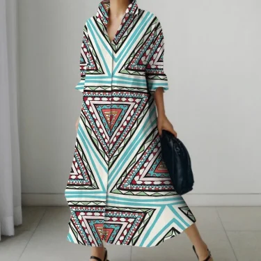 2023 Autumn New Printed Retro Skinny Dress Womens Senior Loose Casual Straight Long Novelty Mudman Printed Colorful Shirt Dresse 3