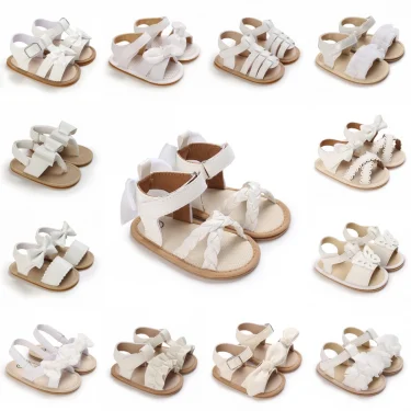 Cute Pre School Summer Sandals White Baptist Princess Casual Soft Rubber Sole Anti slip Single Shoes 0-18MBaby Walking Shoes 1