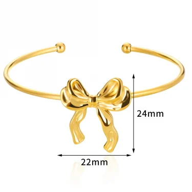Trendy Bow Tie Cuff Open Bracelet For Women Girls Stainless Steel High Quality Pulseras Gold Color Bangle Jewelry Best Gift 3