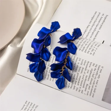Trendy Petal Tassel Long Drop Earrings for Women Red Blue Exaggerate Big Dangle Earrings Wedding Party Personality Jewelry Gift 5