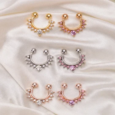 1pc Fake Piercing Nose Ring Crystal Clip On Nose Piercing Hoop Septum Stainless Steel Non Pierced Body Jewelry 5