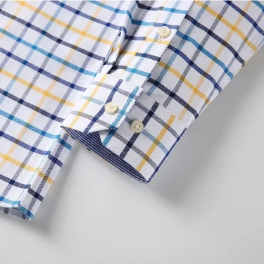 100% Pure Cotton Oxford Shirts for Men Long Sleeve Plaid Shirt Striped Male BusinessTartan Red Shirt Mans Designer Clothes 5