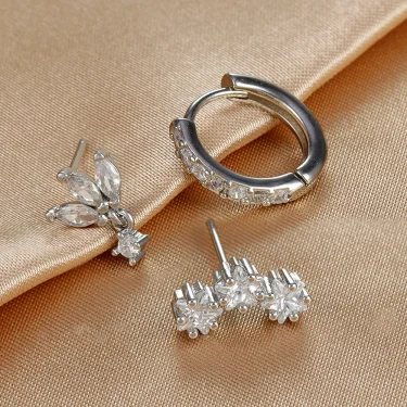 3PCS Luxury Star Pendant Piercing Earrings Set For Women Stainless Steel Zircon Punk Ear Studs Earring Lady Jewelry aretes 5