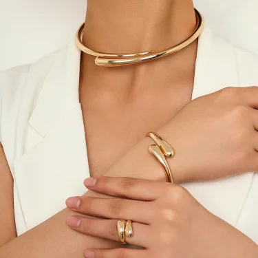 DIEZI Vintage Choker Necklaces Bangles Rings Set For Women Punk Geometric Gold Silver Color Metal New Hip Hop Jewelry Set 1