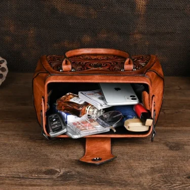 New Vintage Embossed Handmade Handbag For Women Versatile PU Leather Shoulder Bag Large Capacity Crossbody Bags Female 5