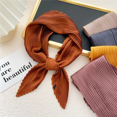 Women Square Scarf Skinny Ribbon Head Neck Small Pleated Hair Tie Band Kerchief Satin Foulard Scarves Headscarf Neckerchief 1