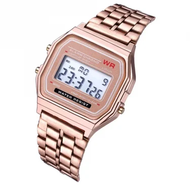 LED Steel Belt Rose Gold Silver Watches Men Women Electronic Digital Display Retro Style Clock Relogio Masculin Reloj Homb 5