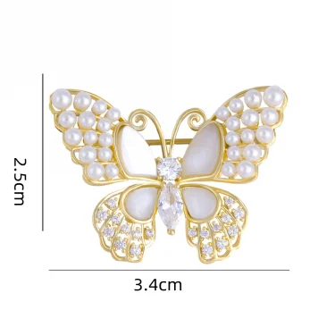 Gold Color Enamel Butterfly Pearl Brooches for Women Shiny Rhinestone Beauty Classic Insects Party Office Brooch Pin Gifts Jewel 5
