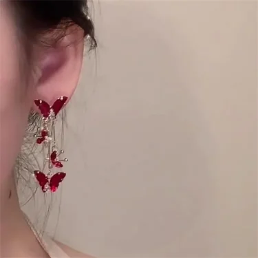 Elegant Red Zircon Butterfly Drop Earrings for Women Temperament Sweet Metal Bow Earrings Fashion Girl Jewelry Accessories 3