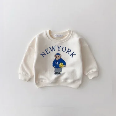 Newborn Spring Autumn 2PCS Baby 0-4Y Cotton Thick Long Sleeves+Pants Bear Boys Girls Printed Clothes Warmth Set Children 5
