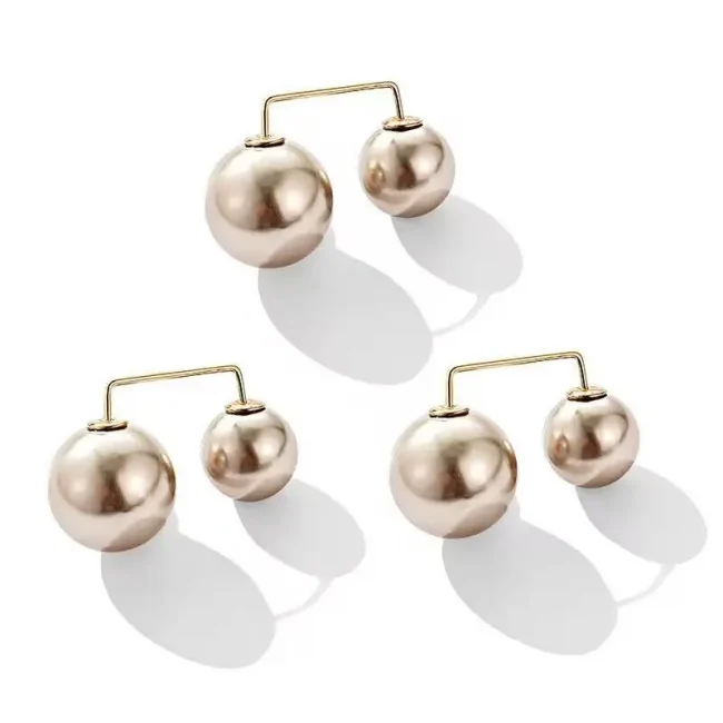 New 3Pcs/Set Double Pearl Brooch Pins Anti-Fade Brooches For Women Sweater Cardigan Clip Coat Retractable Button Dress Jeans Fit 6
