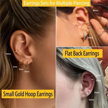 3/5/6/10pcs Hypoallergenic Stainless Steel Flat Back Stud Cartilage Earrings,Cubic Zerconia Daith Tragus Rook Screw Back Earings 6