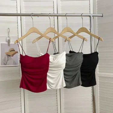 Summer Camisoles Tank Tops Women With Built In Bra Spaghetti Strap Tanks Vest Sleeveless Tees Cropped Top Solid Color Casual Top 1