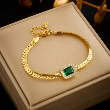 DIEYURO 316L Stainless Steel Luxury Non-fading Square Green Crystal Zircon Pendant Necklace Earrings Jewelry Set For Women Gifts 4