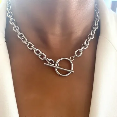 Fashion New Chunky Chain Necklace Women Simple Toggle Clasp Stainless Steel Chain Necklace For Women Jewelry Gift 1