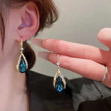 Korean Fashion Zircon Water Drop Earrings for Women Shiny Crystal Long Pendant Dangle Earring Girls Wedding Party Jewelry Gifts 4