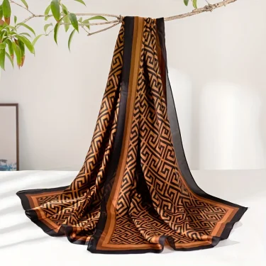 Coffee Color Large Silk Soft Scarf Women Stylish Print Long Shawl Handkerchief Summer Elegant Travel Wrap Hot 180x90cm 5