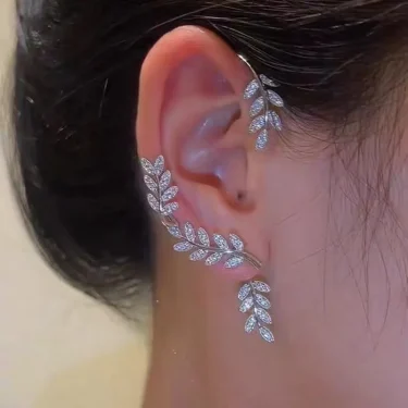 Exquisite Sparkling Zircon Leaves Ear Cuff Stud Earring for Women Silver Color Cubic Zirconia Earrings Party Jewelry 6