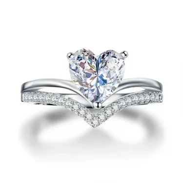 Delicate Silver Color White Zircon Stones Heart Rings for Women Fashion Bridal Engagement Wedding Ring Set Jewelry Gift 3