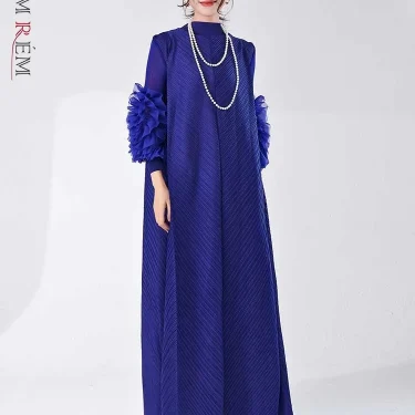 LANMREM Long Pleated Dress With Ruffles Sleeves Loose Solid Color Stitching Female Party Clothing Summer New Clothes 2DA5900 1