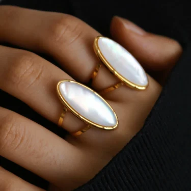 Oval Natural Shell Vintage Rings for Women Stainless Steel Temperament Exaggeration Metal RingChunky Jewelry Jewelry Gift 6
