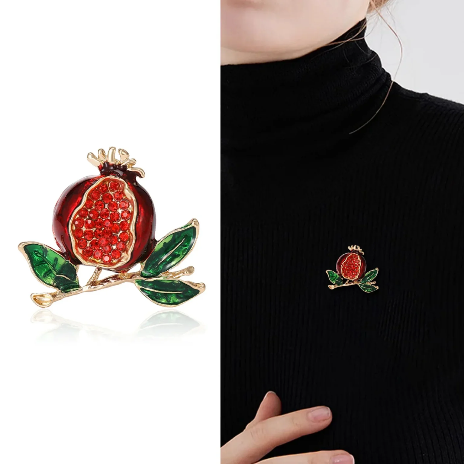 Beaut&Berry Enamel Pomegranate Brooches for Women Unisex 3-color Rhinestone fruits Party Casual Brooch Pin Gifts 5