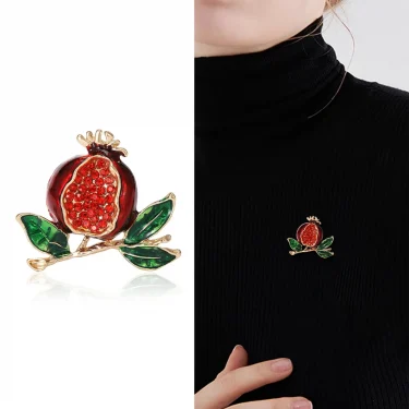 Beaut&Berry Enamel Pomegranate Brooches for Women Unisex 3-color Rhinestone fruits Party Casual Brooch Pin Gifts 5