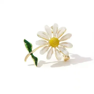 Enamel Daisy Flower Brooches For Women Shiny Zircon Daisy Flower Lapel Pins Fashion Elegant Floral Badge Wedding Jewelry 2