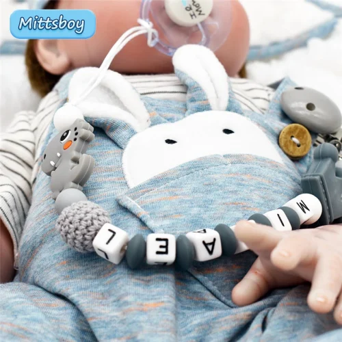 Hot Sale Custom Personalized Name Handmade Pacifier Clip Holder Silicone Dinosaur Pacifier Chain Baby Teether Teether Chain Gift 1