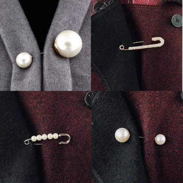 Simple Double Head Large Imitation Pearl Brooch Pin Gold Color Rhinestone Lady Fashion Cardigan Clothing Safety Pin Accessories 2