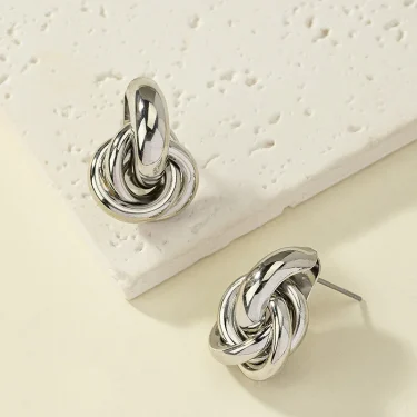 Gold SIlver Color Knot Hoop Earring for Women Fashion Shiny Plating Trendy Twist Stud Earring Stud Cute Daily Wear Jewelry 5